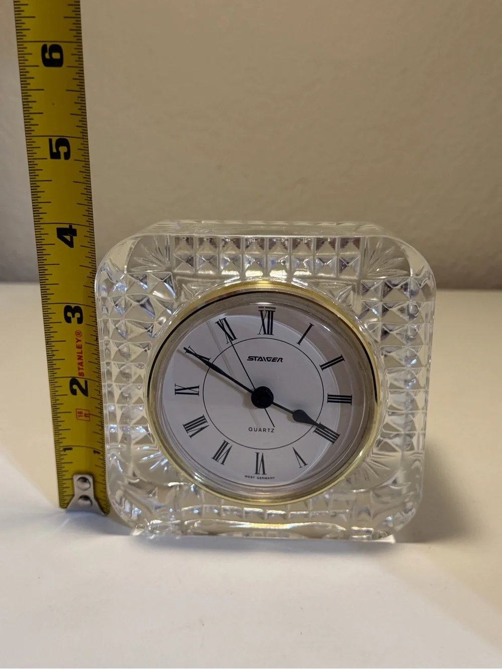 Clear Crystal Table Clock with Gold Accent